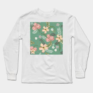 Rose Delight on Green Quartz Long Sleeve T-Shirt